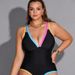 New Color Blocked One Piece Plus Size Swimsuit, Sexy Back Bikini For Chubby Girls, Beach Swimwear_ecoleips.com