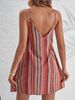Women Dress Tribal Stripe Print Spaghetti Strap A Line Mini Dress Boho New Spring Summer Vacation Dress Beach Flowy Comfy Outfit_ecoleips.com