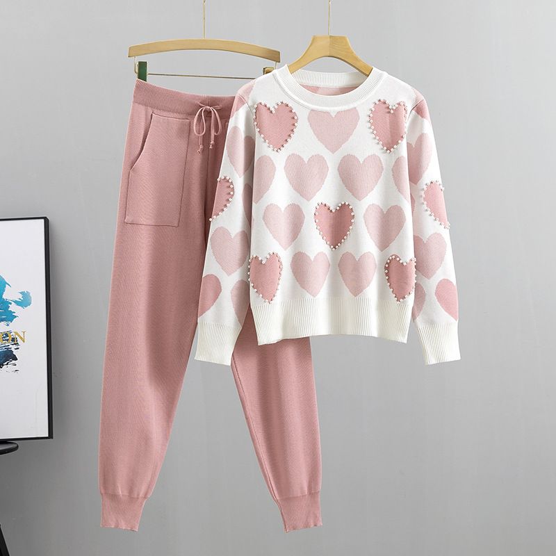 Girl Love Beading European Goods Suit Female Temperament Fashion Small Fresh Korean College Style Two Piece Suit_ecoleips.com