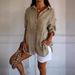 Women's Loose Button down Shirt Spring Summer New Style Solid Color Collared Top Popular Roll up Sleeves_ecoleips.com