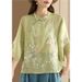 A Women's Shirt With A Retro Artistic Design, Featuring Seven-Quarter Sleeves And A Traditional Chinese Style; Suitable_ecoleips.com