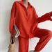 Women's Clothing new casual suit solid color lapel long-sleeved shirt top harem pants two-piece suit_ecoleips.com