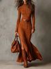 New Retro Modern Stand Collar Zipper High Slit Waist Cinching Elegant Socialite Dress For Women From Europe And America_ecoleips.com