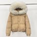 Women's Winter Short Down Jacket With Detachable Fur Hood - 85% White Duck Down, Thickened Loose Fit, 3D Embroidery_ecoleips.com