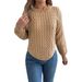 Women's Clothing Casual Solid Color Cable Knit Pullover Sweater With Lantern Sleeves For Autumn And Winter Regular Fit England Style Fashion_ecoleips.com