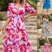 Women's Fashion Bohemian Print Dress V Neck Long Sleeve_ecoleips.com