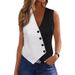 Women's Clothing women's spring and summer black and white contrast cross V neck short suit waistcoat vest_ecoleips.com