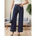 High Waisted Straight Leg Jeans for Women Dark Navy Blue with High Stitch Decoration New Style 2025 Factory Direct Wholesale_ecoleips.com