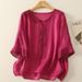 Chinese-Style Cotton-Linen Embroidered T-Shirt With V-Neck And Short Sleeves; Women's Summer Garment Featuring A Loose F_ecoleips.com