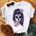European And American Cross-border Foreign Trade Women's Floral Skull Print Round-neck Short-sleeve T-shirt Top_ecoleips.com