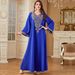 Women's Loose Long Sleeve Embroidered Dress Solid Color plus Size Robe 4330 Cross Border Hot Selling Muslim Fashion_ecoleips.com