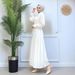 Elegant Muslim Dress For Women – Modest Long Skirt With Lace Patchwork, Slim Waist Design, Turkey Fashion (White/Black/Apricot/Sky Blue/Caramel)_ecoleips.com