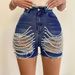 Beaded Shorts Burrs Ripped Personalized Denim Shorts Slim High Waist Hot Pants_ecoleips.com
