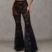 Aria Basics New European American Cross-border High-waisted Sexy Black Lace Bell-bottom Pants For Women, Slim-fit And Flattering,_ecoleips.com