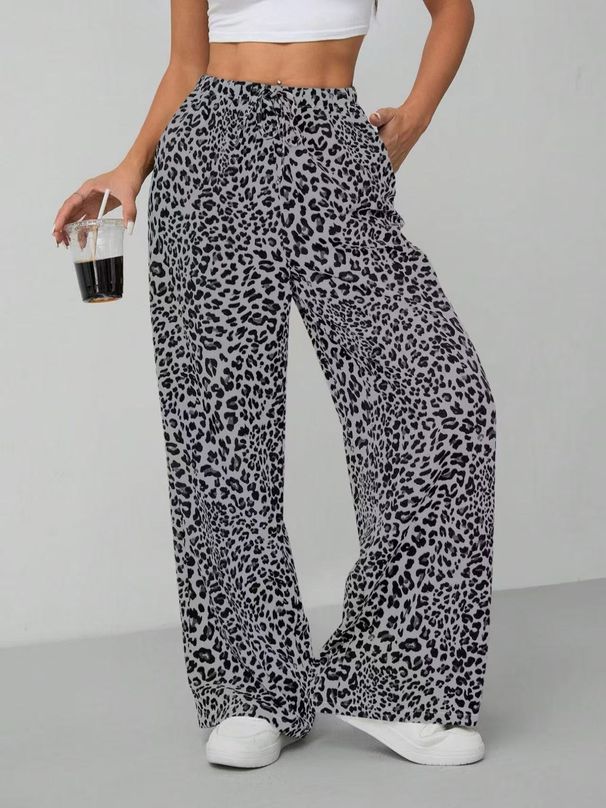 Women's Clothing Leopard Print Straight Leg Pants For Women Fashionable Wide Leg Long Trousers For Formal & Casual For Women_ecoleips.com
