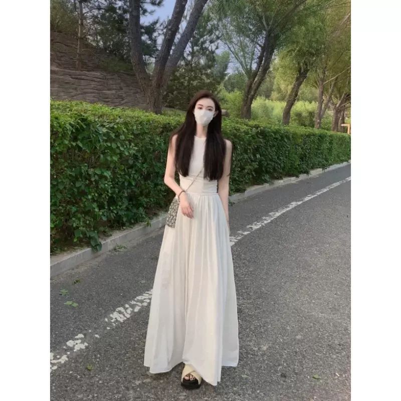 Spring Black Suspender Long Dress 2025 New Style For Women In Spring And Autumn, Sleeveless Knitted Long, Short, Summer_ecoleips.com