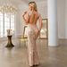 Women's Clothing Sexy V Neck Backless Sequined Evening Dress With Chain Fishtail Skirt Sequined Long Skirt_ecoleips.com