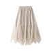2025 Autumn Women's Elastic Waist Fashion Beaded Versatile Slimming Solid Color Mid-Length Mesh Skirt 0890_ecoleips.com