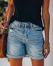 Women's Clothing Casual Washed Denim Shorts Straight Leg Pants Torn Hole Design Polyester Fiber Shorts_ecoleips.com