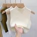 Women's Summer Solid Color Knitted Sweater Base Shirt With Half-high Collar, Wide Shoulder Straps, Short Sleeveless Tank_ecoleips.com
