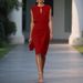 2025 Retro Temperament Cross Solid Color Knotted Crew Neck Hollow Dress_ecoleips.com
