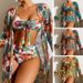 Women's Long Sleeve Swimsuit Two-Piece Set American Style Printed Cover Up Bikini Sexy Vacation Wear_ecoleips.com