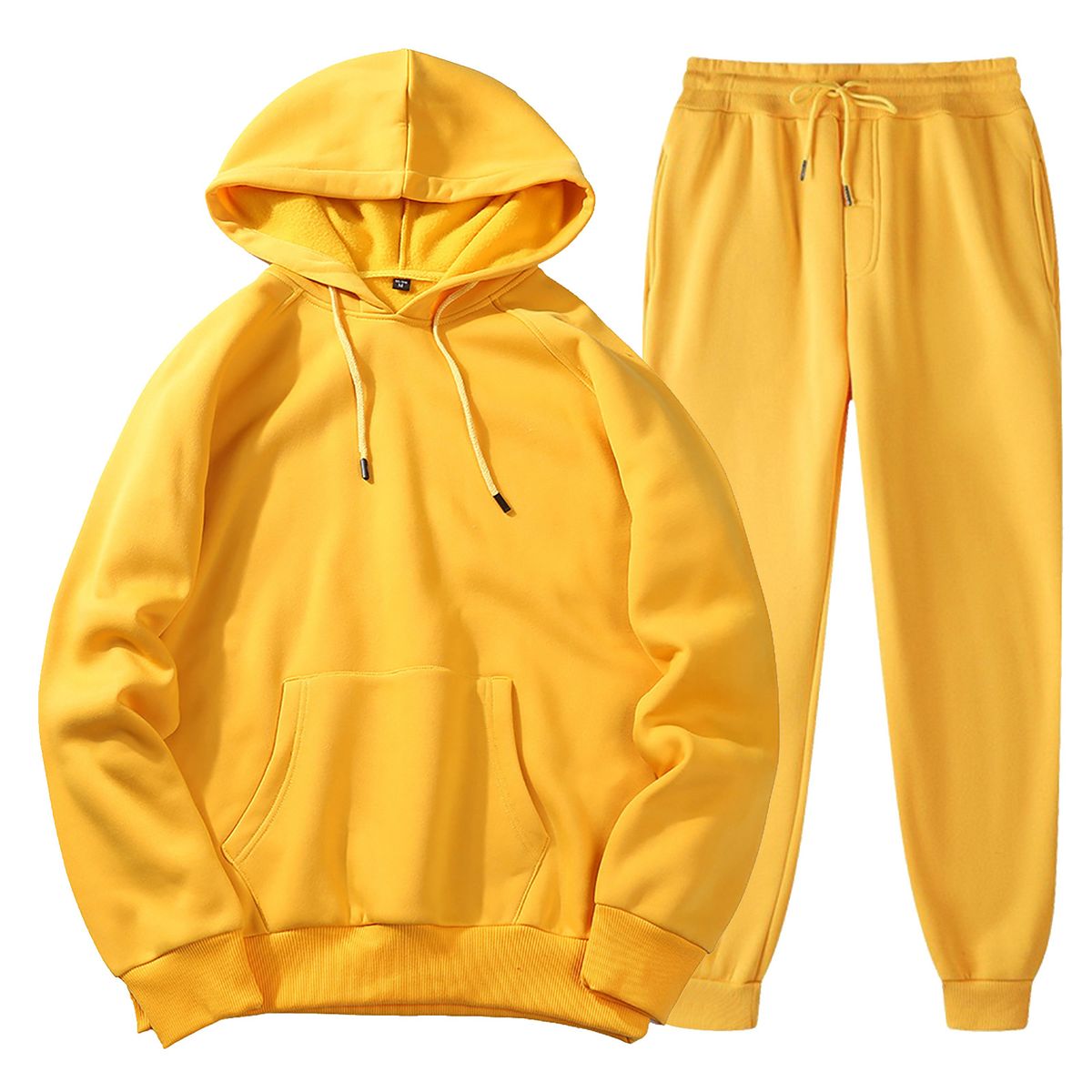 Women's Clothing Autumn and winter men's hooded solid color light plate pullover sweatshirt set casual sports hoodie sweatshirt trousers two piece set_ecoleips.com