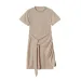 2024 Summer New Short-sleeved Round Neck Ruffle Bow Belt Irregular Dress_ecoleips.com