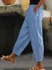 Suitable For All Seasons Spring And Autumn New Women's Cotton Linen Solid Color Fashion Casual Daily Side Pocket Hem Hollow Button Long Pants_ecoleips.com