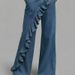 Women's Clothing Spring/Summer Retro Women's Faux Denim Pants Irregular Mid-Waisted High Waist Wide Leg Casual Trousers For Plus Size Ladies_ecoleips.com