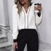 Women's Clothing Fashion V Neck Top Button Shirt Long Sleeved Top_ecoleips.com