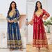 Women's Clothing New Embroidered Flower Pattern Round Neck Long Dress_ecoleips.com