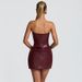 Women's Sexy PU Pleated Fishbone Strapless A-Line Dress D25DS451 European American Style Solid Color Autumn Cross Border_ecoleips.com