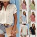 Women's V Neck Heart Petal Sleeve Shirt European American Style Summer Top_ecoleips.com