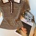 Women's Old Fashion Style Knitted Short Sleeved Top Hollowed Out Chic Design With Inspired Light Luxury Polo Collar_ecoleips.com