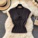 Women's Sweet V Neck Short Sleeve T-Shirt Korean Style Bow Tie Slim Fit Knit Top for Summer_ecoleips.com