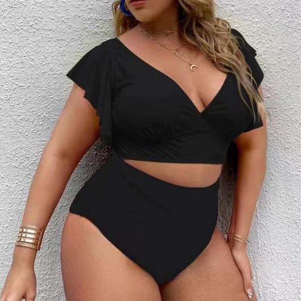 Women's Clothing Large Size Split Bikini Gathered Ruffled Print High Waist Swimsuit For Women_ecoleips.com