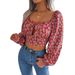 2026 Spring/Summer European And American Sexy Ruffled Lace-Up Floral Chiffon Crop Top, Independent Cross-Border Women's_ecoleips.com