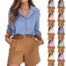 Women's Striped Button Down Shirt Dress Shirt Long Sleeve Casual Collared Office Work Shirt With Pockets_ecoleips.com