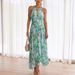 Women's Clothing Halterneck Sleeveless V Neck Printed Long Skirt Dress_ecoleips.com