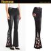 Women's Clothing Elastic Embroidered Flower Flared Pants Black Jeans Trousers_ecoleips.com