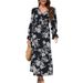Women's Plus Size Elegant Floral Dress Long Sleeve V‑Neck With Adjustable Tie‑Up Waist‑Cinch Design_ecoleips.com
