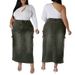 plus Size Women's Denim Skirt with Decorated Suspender And Slit J8007 Cross Border Style Factory Direct Sales_ecoleips.com