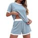 Women's Summer Pajama Set Striped Fashion Color Block Short Sleeved Homewear_ecoleips.com