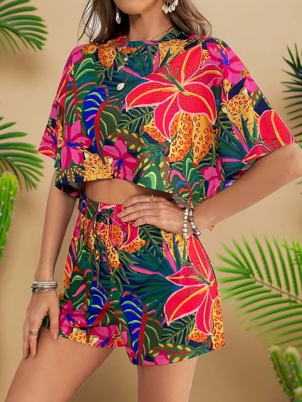 Women's Clothing Suit Casual Short Sleeved Shorts Women's Clothing Two Piece Set Printing_ecoleips.com