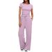 Aria Basics Aria Basics New European American Product: Solid Color Casual Set With Pleated Short-sleeve Top And High-waisted Wide-leg_ecoleips.com