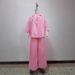 Women's Pink Two Piece Set Casual Fashion 2026 American Style High Waist Straight Leg Pants And Collar Top Ensemble_ecoleips.com