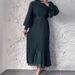 Elegant Patchwork Maxi Dress With Semi-High Neck – European Designer Inspired Long Sleeve Dress For Women (Dark Green)_ecoleips.com