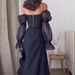 Women's Clothing Sexy One Shoulder Tube Top Mesh Lantern Sleeve Slim Slit Dress_ecoleips.com