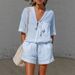 Women's Solid Color Casual Two Piece Set With Pockets Drawstring V Neck Loose Fit Short Sleeve Top And Shorts_ecoleips.com